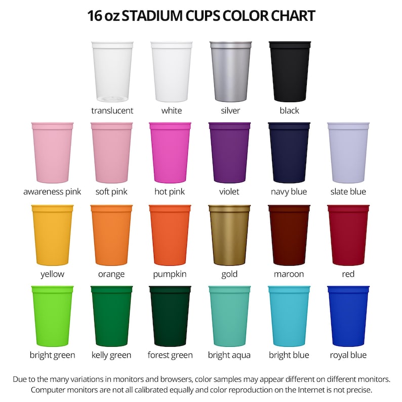 a chart of different colors of cups