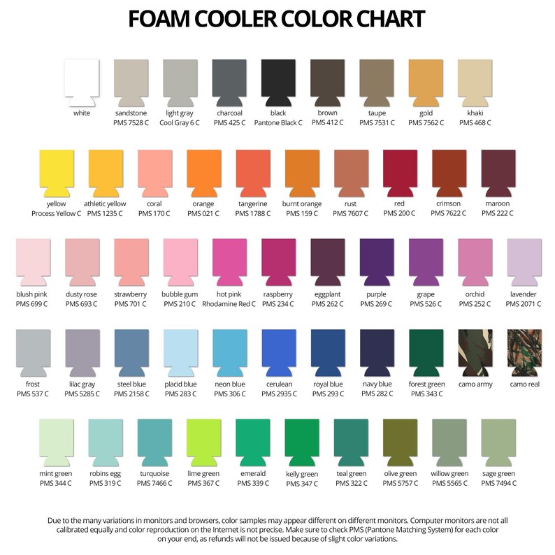 the color chart for the foam color chart