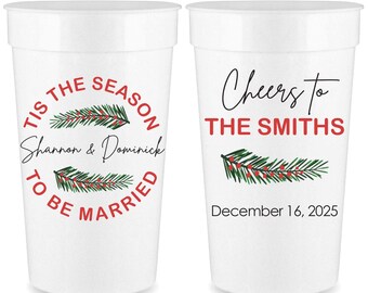 Christmas Wedding Favors for Guests in Bulk Christmas Themed Wedding Party Cups Beer Cups Wedding Party Gifts Tis The Season To Be Married