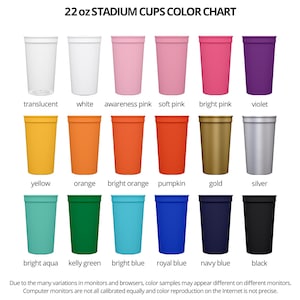 a chart of different colors of cups