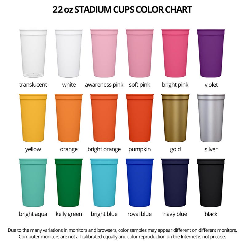 a chart of different colors of cups
