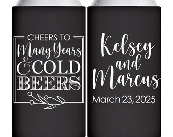 Wedding Slim Can Coolers Slim Beer Holders Funny Wedding Favors for Guests in Bulk for Wedding Party Gifts Cheers To Many Years & Cold Beers