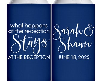 Wedding Slim Can Coolers Slim Beer Holder Funny Wedding Favors for Guests in Bulk for Wedding Party Gift Bags What Happens At The Reception