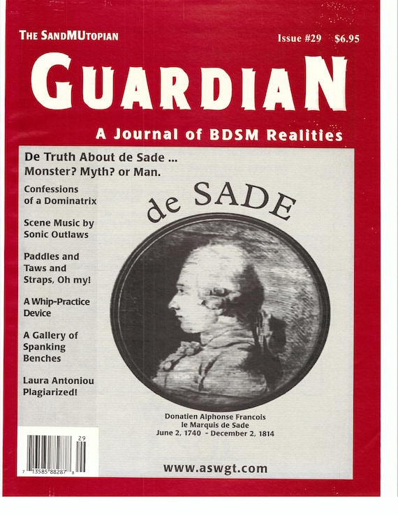 SandMutopian Guardian  Issue 29   D'Truth about DeSade  Paddles  Straps Tawes  Whip Practice Device