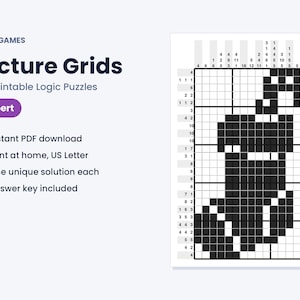 Może przedstawiać: Cyfrowy arkusz łamigł&oacute;wek logicznych zatytułowany MKM Games Picture Grids 30 Printable Logic Puzzles Expert. Strona zawiera czarno-białą siatkę nonogramu w kształcie skarpety, z liczbowymi wskaz&oacute;wkami wzdłuż g&oacute;rnej i lewej krawędzi.