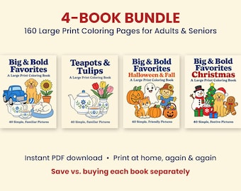 Large Print Coloring Pages for Seniors Bundle, 160 Easy Printable Pictures, Christmas Halloween Spring Everyday, Dementia Activity PDF