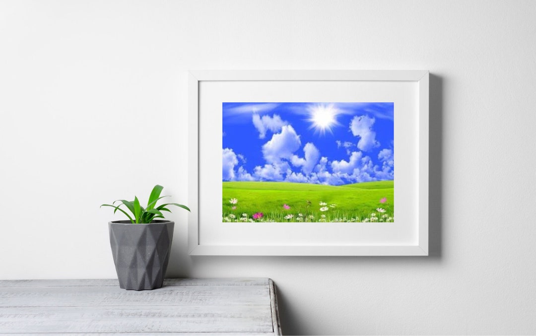 The Digital Custom Printable Greenery Field Wall Art Blue Sky Printable