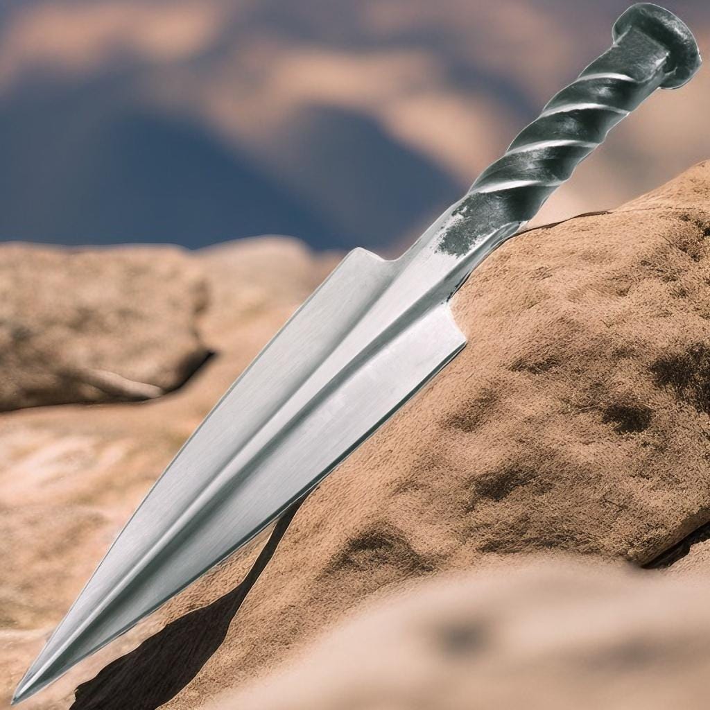 Ogun’s Guardian Dagger Handmade from Railroad Spike with Protective Oil and Florida Water for Spiritual Defense and Grounding Rituals