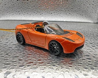 Hot Wheels 2008 Tesla Roadster ORANGE Christmas tree ornament