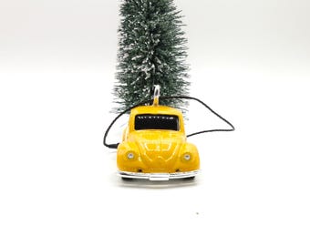 Volkswagen VW Bug Vintage Beetle Yellow Diecast Metal Ornament (3")