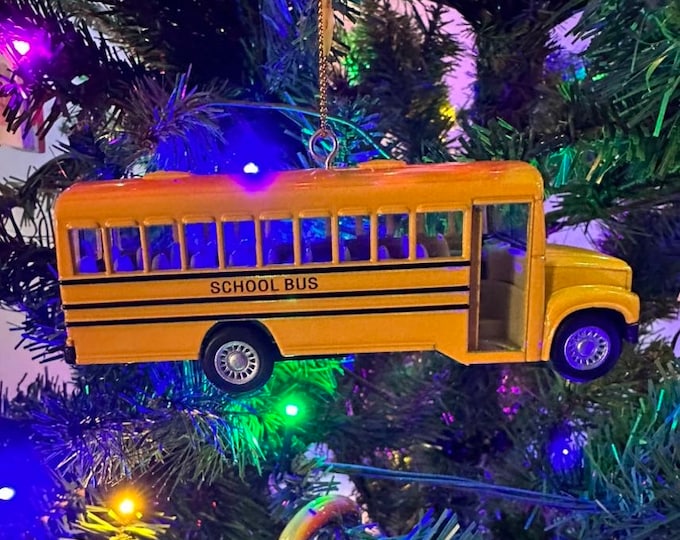School Bus Carrying Christmas Tree Ornament Etsy