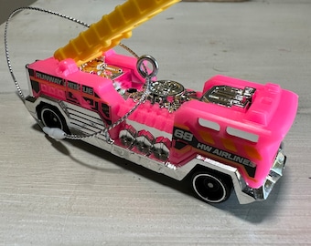 Hot Wheels Fire truck ladder truck PINK Christmas tree ornament