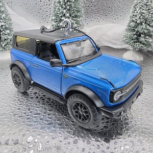 Ford Bronco 2 door Hard Top 4.5&quot; Big Car Blue Christmas Tree Ornament