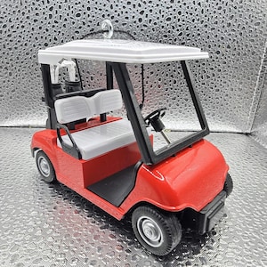 Golf Cart with two sets of clubs 4.5" Big Car Red, White or Blue Christmas tree ornament