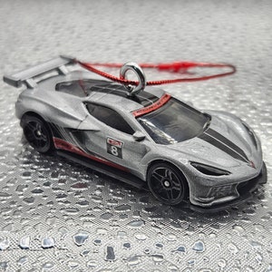 Hot Wheels Corvette C8.R Silver or Yellow Christmas tree ornament