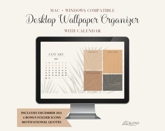 Neutral Desktop Wallpaper Organizer - 2021 / 2022 Desktop Calendar - Mac Wallpaper - PC Wallpaper - Minimalist Wallpaper