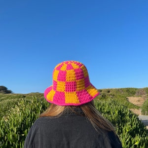 Checkered Crochet Bucket Hats