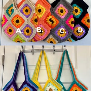 Crochet Sunflower Bag - Handmade Acrylic Granny Square Tote image 6