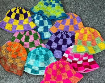 Checkered Crochet Bucket Hats