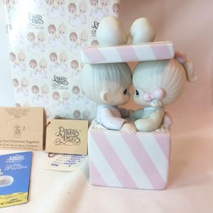 Vintage 1986 Enesco Precious Moments &quot;Our First Christmas Together&quot; Figurine and Music Box in the Original Box