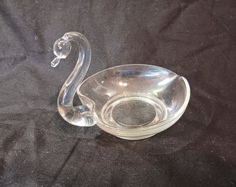 Vintage Viking Company Clear Glass Swan Head Handle Heart Shaped Candy/Trinket Dish