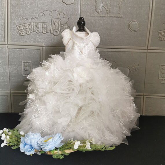 Layered Satin and Lace White Dog Wedding Dress Bridesmaid | Etsy