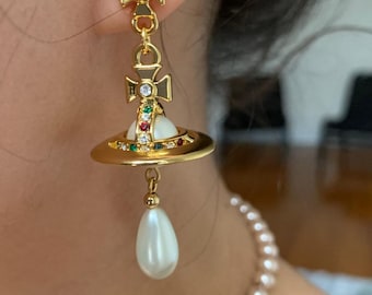 15 mm pearl New In Box Vivienne Westwood Gold Pearl Orb drop Earrings