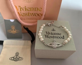 New In Box Vivienne Westwood Silver Mini  Orb Pearl Bracelet