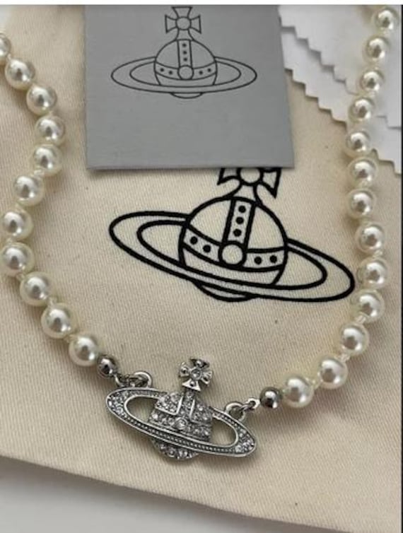 Vivienne Westwood Silver Pearl Choker Necklace Mini Bas