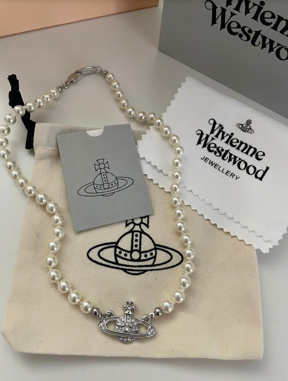 Vivienne Westwood Silver Pearl Choker Necklace Mini Bas Relief