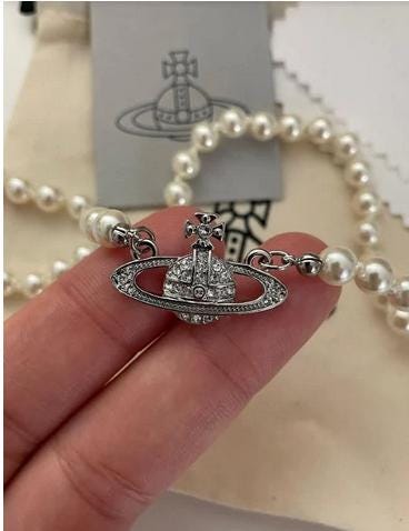 Vivienne Westwood Silver Pearl Choker Necklace Mini Bas