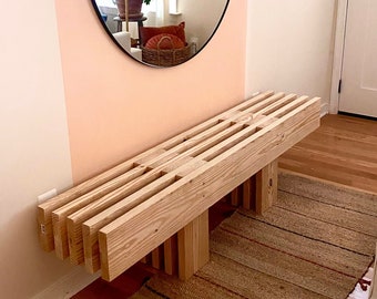 Indoor/Outdoor Modern Slatted Wooden Bench- NEW SHIPPING OPTIONS