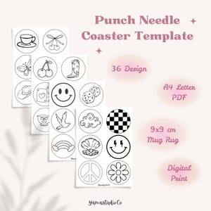 Punch Needle Drink Coasters Template, Mug Rug Punch Needle Pdf Pattern, Punch Needle Printable Mug Rug Pattern for Beginners, Yarn Art
