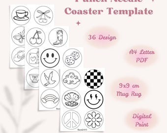 Modelo de porta-copos de agulha perfurada, padrão de PDF para tapete de caneca perfurada, padrão de tapete de caneca perfurada para impressão para iniciantes, arte com fios