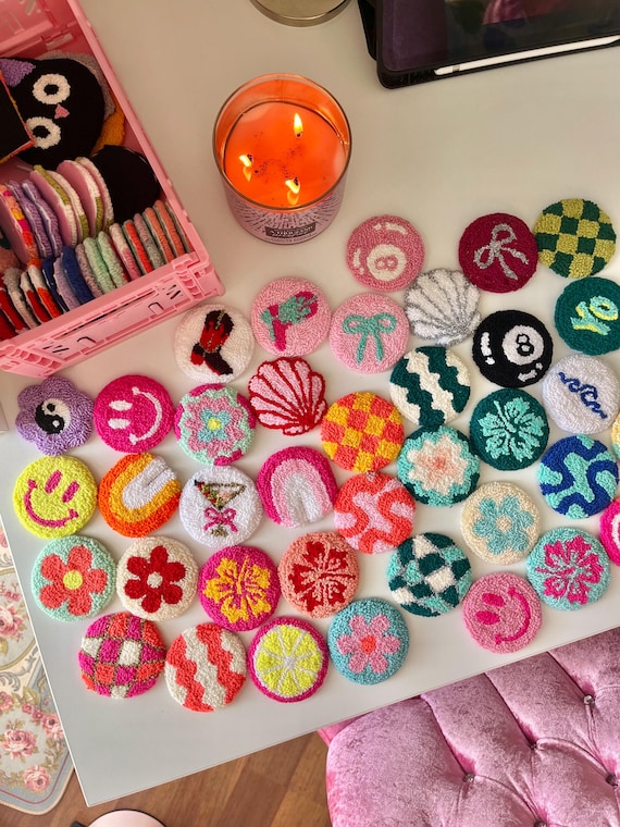 Set of 2 Car Coasters,Cute Car Accessories,Customisable Car Decor,New Car Gift,Smile Flower Car Cup Holder,Cute Car Decor Gift Ideas for her