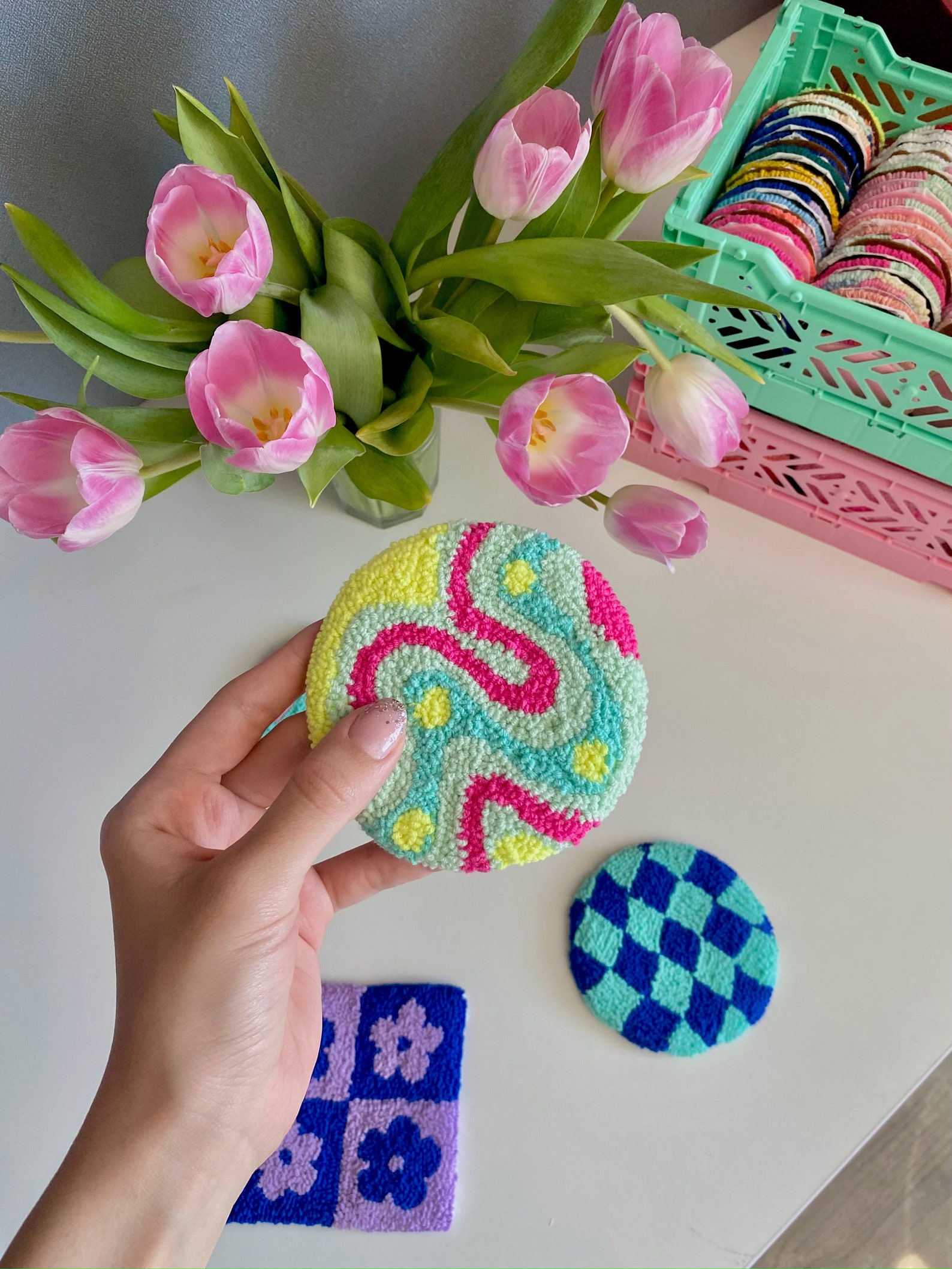 Punch Needle Coaster, Tufted Coaster,mini Rug, Custom Mug Rug, Drink ...