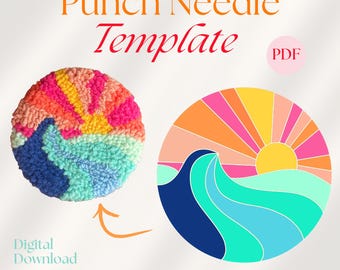 Landscape Punch Needle Template, Mug Rug Punch Needle Pattern PDF Pattern for Beginners, Yarn Art Punch Needle Design Digital Download