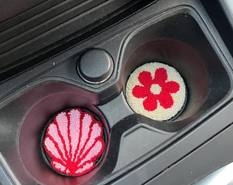 Set of 2 Car Coasters,Cute Car Accessories,Customisable Car Decor,New Car Gift,Smile Flower Car Cup Holder,Cute Car Decor Gift Ideas for her