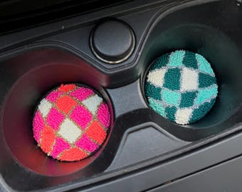 Set of 2 Car Coasters,Cute Car Accessories,Customisable Car Decor,New Car Gift,Smile Flower Car Cup Holder,Cute Car Decor Gift Ideas for her