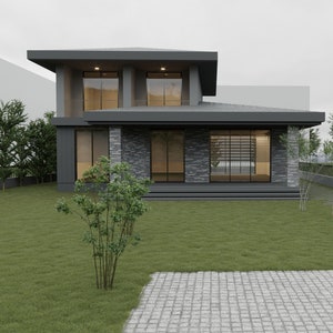 Modern House Plan, Custom House Plan, 3 slaapkamer, 2,5 badkamer, met gratis origineel CAD-bestand (Metrische &Imperial Units)