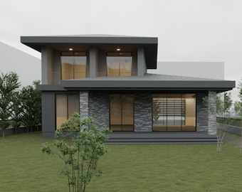 Modern House Plan, Custom House Plan, 3 Bedroom, 2.5 Bathroom, With Free Original CAD File (Metric & Imperial Units)