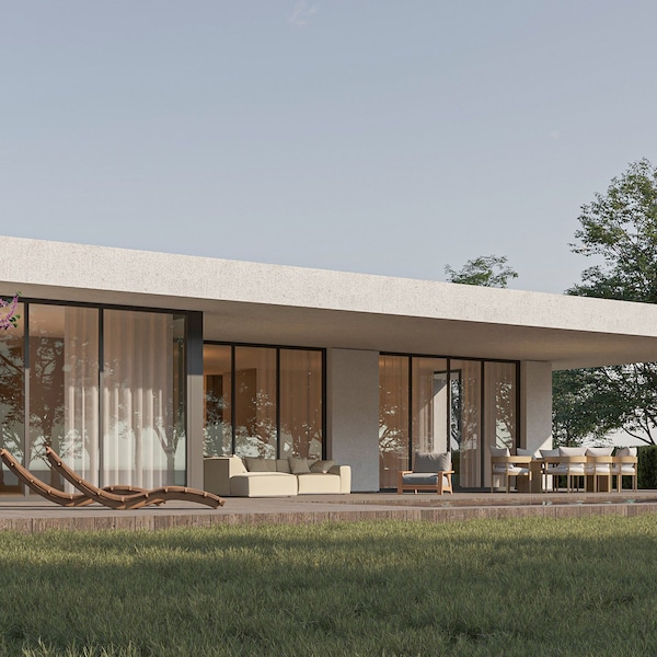 Modern 3 Bedroom House Plan: Open Concept Single Story (CAD File)
