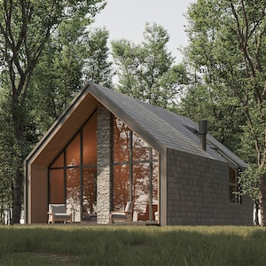 Modern A-Frame House Plan: 592 Sqft, 1 Bed, CAD File (Digital Download)