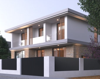 Modern Mediterrenian House Plan, 4 Bedroom, 3.5 Bathroom, With Free Original CAD File (Metric & Imperial Units)