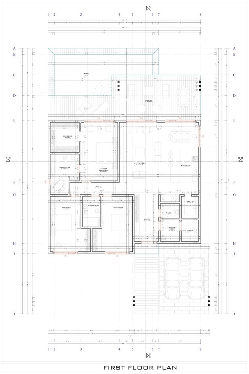 Minimalist Modern Bare House Plan, Single Story House, 3 Bedroom, 2.5 Bathroom, With Free Original CAD File Metric & Imperial Units image 8