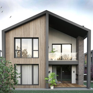 Modern huisplan met uitzicht op het interieur, aangepast huisplan, 4 slaapkamers, 3,5 badkamer, met gratis origineel CAD-bestand (metrische en imperiale eenheden)