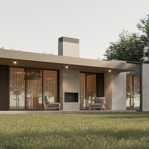 Ultramodern open concepthuisplan met één verdieping, 2 slaapkamers, 2 badkamers, met gratis origineel CAD-bestand (metrische en imperiale eenheden)