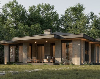 Modern Single Story House Plan: 3 Bedroom, 2 Bath (CAD File)