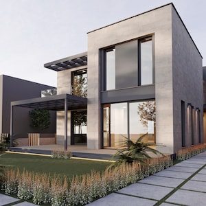 Modern huisplan, aangepast huisplan, bouwplan 5 slaapkamers, 3,5 badkamer, met gratis origineel CAD-bestand (metrische en imperiale eenheden)