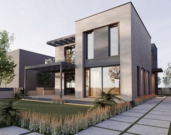 Modern House Plan, Custom House Plan, Construction Plan 5 Bedroom, 3.5 Bathroom, With Free Original CAD File (Metric & Imperial Units)